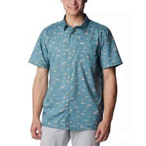 Columbia Mens Casual Button Up Super Slack Tide Camp Shirt Teal Sze S NWT